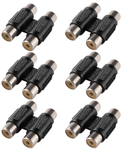 KUOQIY 6 Piezas Acoplador de 2 RCA Hembra a 2 Hembra, Phono Double RCA Acoplador Joiner, para Giradiscos, Tocadiscos, CD, MP3, Receptor, Amplificador, Cable de Audio, Chapado en Níquel