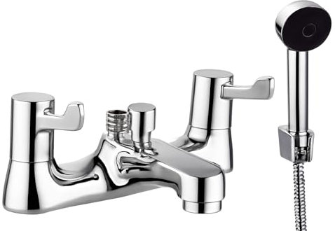 Premium Bath Mixer Taps with Shower Attachments Bath Mixer Tap with Shower Head Modern Dual Lever Deck Mounted Tub Tab Set, Shower Head, 1.5m Shower Hose