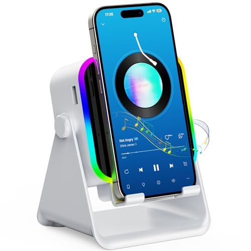 TARKARI Wireless Induction Speaker, 5 in 1 Bluetooth Speaker with Stand | Adjustable Phone Stand, Wired Emergency Charging, LED Ambient Light, Compatible with iPhone Android, Gifts for Women Him