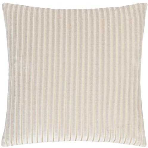 Paoletti Savoy Stripe Polyester Filled Cushion – Reversible Soft Textured Velvet Decorative Cushion for Sofas Beds and Armchairs (Oyster - 50x50cm)