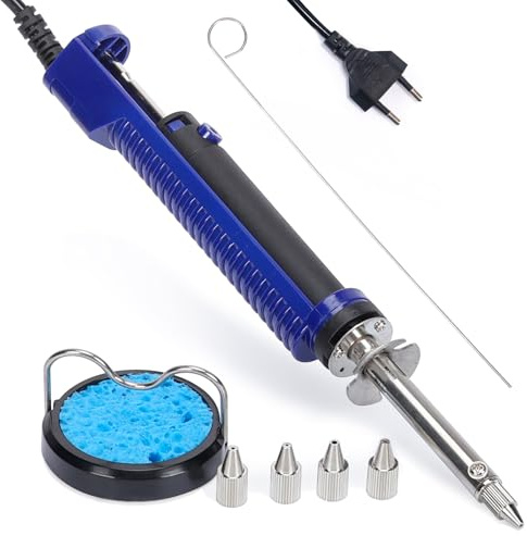 WEP 929D-V 2-IN-1 Elektrische Entlötpumpe Set, 5 Düsen 0,8/1,0/1,2/1,5 mm Lötsauger Set mit integriertem Absaugsystem, Lötkolbenhalter, Schwamm, Reinigungsstift(EU)