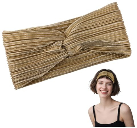 Wrinkled Gold Headband Christmas Elastic Knot Hairbands For Women Girls Wide Sparkly Glitter Hair Band Non Slip Headbands For Women's Hair Sports Headband For Fitness Yoga Gym Christmas Head Wrap