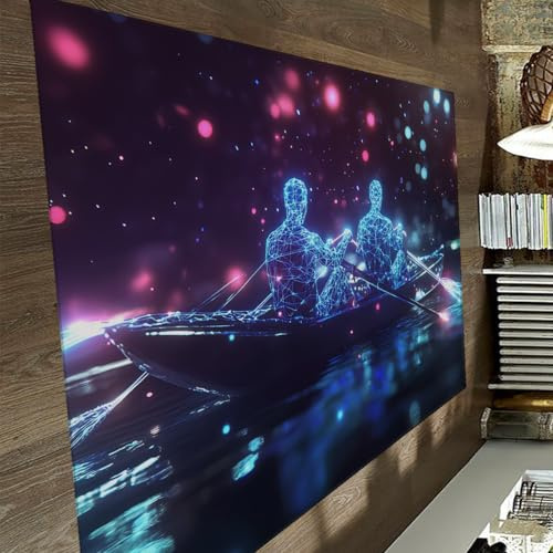 UERWOWELL Cosmic Starfield Fußteppich 160x200cm - Kanu mit Paddlern Bedruckte dünne Teppiche Modern Living Spaces Waschfestige rutschfeste Eingangsmatte Innentür