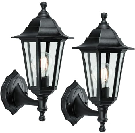 National Lighting Mayflower Traditional Style Black Outdoor Garden Security Porch Weatherproof Wall Light Lantern IP44 Rated Reversible - 2 Pack