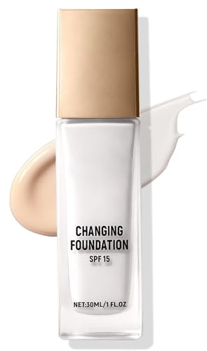 Colour-Changing Liquid Foundation SPF 15, farbwechselnde foundation mit mattierenden, abdeckenden und feuchtigkeitsspendenden Eigenschaften, Geeignet für viele Hauttöne, White Foundation Make Up, 30ml