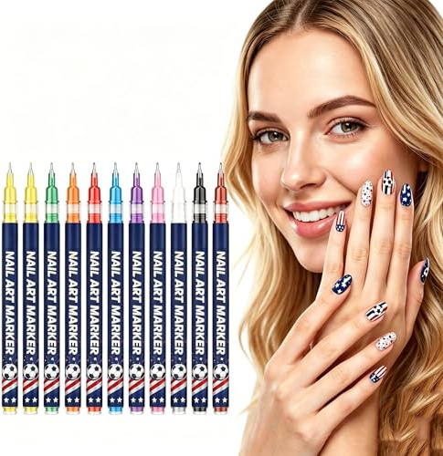 12 Colours Nail Art Pens Set Water Based Quick Dry Waterproof Nail Art Markers Fine Tip Beginner Friendly DIY Nail Paint Pens for Manicure Fan Finger Art & Party Nail Design
