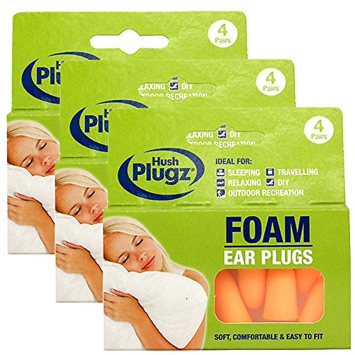Hush Plugz Orange Foam Earplugs (3 Packs (12 Pairs))
