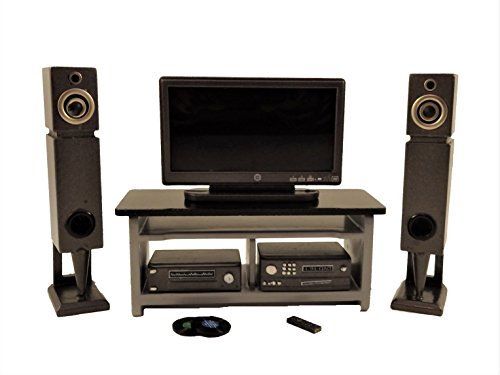Melody Jane Dolls House Modern Silver Grey Entertainment Centre TV DVD Speakers