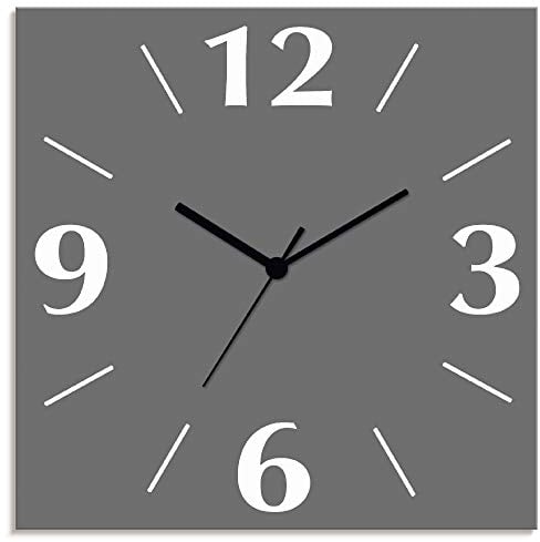 ARTLAND Wanddeko Wanduhr ohne Tickgeräusche Alu Quarzuhr 30x30 cm Quadratisch Lautlos 4 Ziffern Farbig Schlichtes Design Grau S7KC