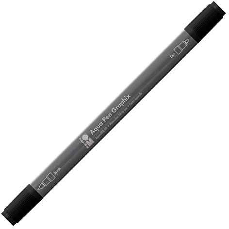 Marabu 01450003073 - Aqua Pen Graphix schwarz, Aquarellfilzstifte mit brillanter Farbe, wasserbasierte, lichtbeständige Pigmenttusche, mit Doppelspitze, aquarellierbar auf Aquarellpapier