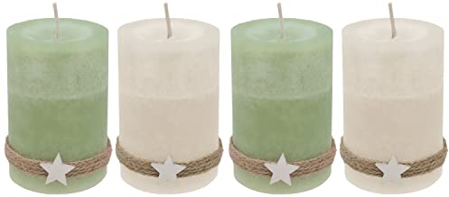 ZauberDeko 4 Adventskerzen Kerzen Stumpenkerzen Grün Creme Holz Stern Weihnachten Advent Deko