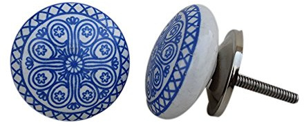 KPAVIR Blue Floral Ceramic Cabinet Knob – Hand Painted Drawer Pull, Round Kitchen Cupboard Handle, Decorative Dresser Knobs with Metal Screw for Wardrobe, Bathroom & Furniture (Pack of 12)