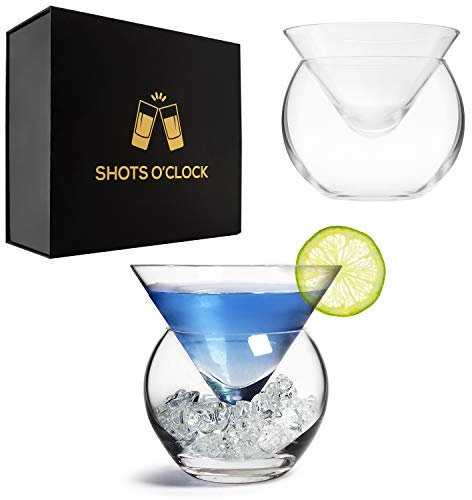 Martini-Gläser, Set mit 2 Stück mit Eisschale – Cocktail-Kühler, elegantes Design, perfekt für einen klassischen Wodka, Vermouth und Gin Martini in schwarzer Luxus-Box, hält Wein, Margaritas