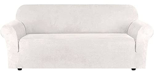 JHLD Wildleder Sofabezug, 3-Sitzer Stretch Sofahusse Wasserdicht Couchbezug Elastische Sofa Überwürfe Sofa Abdeckung Mit Elastischem Boden Maschinenwaschbar-Elfenbeinweiß-Groß