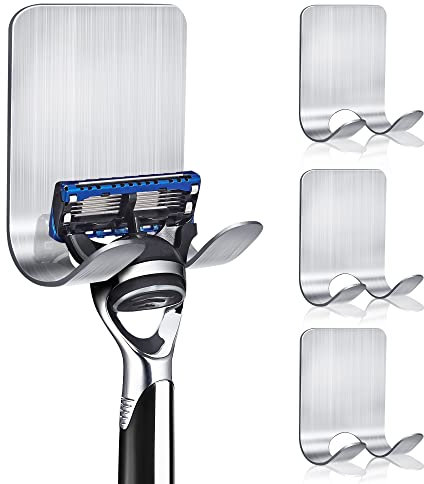 KOFANI Lot de 4 supports de rasoir pour douche, en acier inoxydable, étanches et autocollants pour rasoir, pour salle de bain, cuisine, pour organiser les serviettes et les manteaux