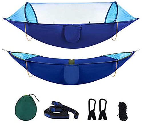 FOGUO Hamac de Camping avec Moustiquaire, Hamac Suspendu sur Pied 2 Personnes, Ultra Léger Hamac de Camping, Sangles Et Mousquetons, pour Camping Voyage Exterieur Jardin