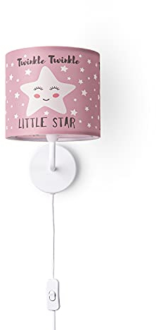 Paco Home Wandlampe Kinderzimmer Stofflampenschirm Rund Wandleuchte Babyzimmer Mond Sterne Wolken E14 Mit Stecker Und Kabel