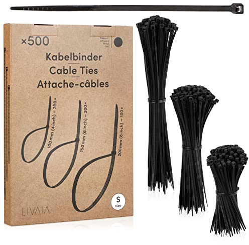 Set de serre-câbles noir: 500 serre-câbles noirs en 3 tailles - Attache câble collier, Cable Management - Serre-cables 100mm, 150mm, 200mm - LIVAIA