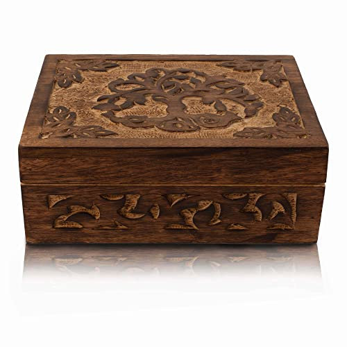 Tolles Geburtstagsgeschenk handgefertigte dekorative hölzerne Schmuckkasten Baum des Lebens schnitzen Schmuck Organizer Andenkenbox Schatztruhe Halter Watch Box Aufbewahrung Schloss Box (Antique)