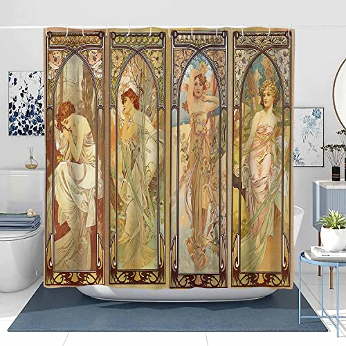 NTETSN YLYYNT2653 (7278) Duschvorhang für Damen, Jugendstil, ästhetische Kunstzeiten, Nachtruhe, Nacht, Tagesanbruch, Morgenerwachen, Stoff-Duschvorhänge