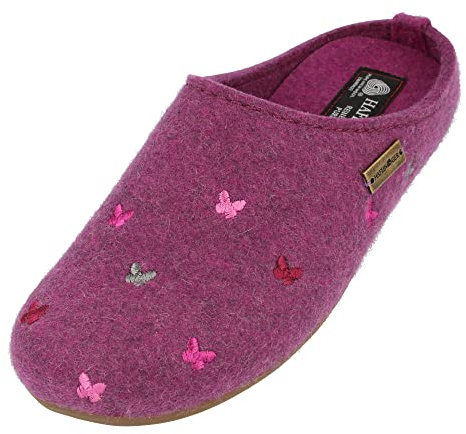 HAFLINGER Everest Farfalline Filzhausschuhe mit gestickten Schmetterlingen
