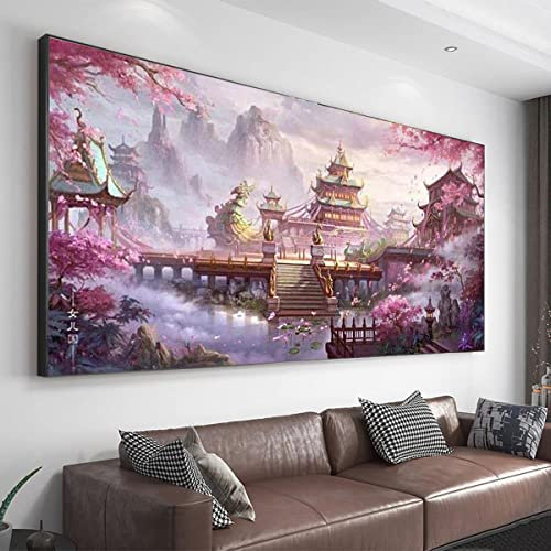 Instarry 5D DIY Diamond Painting Kit Completo Punto de Cruz Diamante Paisaje de Flor de Cerezo Mural Pared Decor 100x50 cm