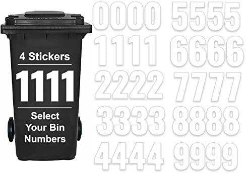 Pack of 4 Plain White Bin Numbers for Wheelie Bins - Waterproof Labels - 17 cm - Packwith
