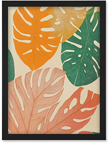 Wee Blue Coo Pastel Monstera Leaves Botanical Artwork Framed Wall Art Print A4