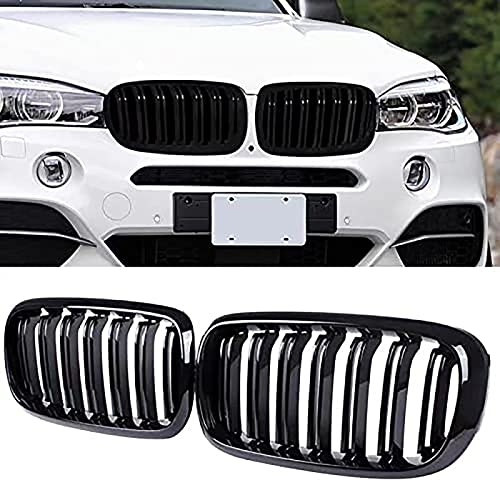 YIUBCZOQI F15 Kühlergrill Passend für BMW F15 X5 (2014-2018) F16 X6 (2015-2019) X5M X6M Nieren Schwarz Glanz Doppelsteg Sport Grill