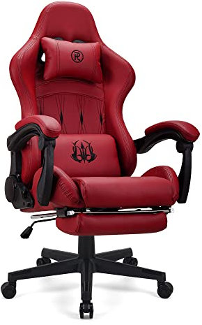 play haha. Gaming Stuhl Bürostuhl Drehstuhl Computerstuhl Arbeitsstuhl Schreibtischstuhl Ergonomischer Stuhl Rennstuhl Lederstuhl PC Gaming Stuhl (Rot,mit Fußstütze)