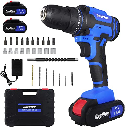 Akku-Bohrmaschine,21V Akku Bohrer mit 3 Funktionen,Professionell Akkubohrschrauber mit Li-Ion Batterien,1H Schnellladegerät,25+1 Drehmomentstufen,2-Gang-Getriebe,26 Stück Bohrkit enthalten