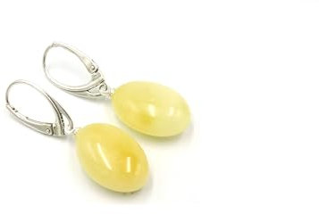 Bernstein Tropfenform Ohrringe Cognac und gelbe Farben mit 925 Sterling Silberne Schließe | Baltischer Bernstein 20x12x6 mm | BernsteinSchmuck (Yellow)