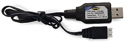 Carson RC Charging Cable, USB Charger 7.4V/1000mAh, Li-ion Battery Charger with XHP Connector