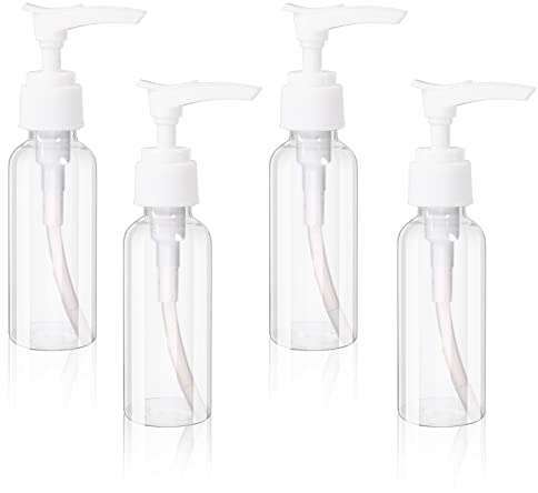 4 Stück 50ml Pumpspender Transparente Airless Pumpflasche Reise Spenderflasche Kunststoff Pumpflasche Leere Luftreiseflaschen Plastikflaschen für Kosmetik Shampoo Creme