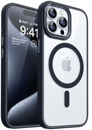 CANSHN Funda Magnética para iPhone 15 Pro MAX, Carcasa Bumper Teléfono Antigolpes, Parte Trasera Transparente Anti-Arañazos (Negro)