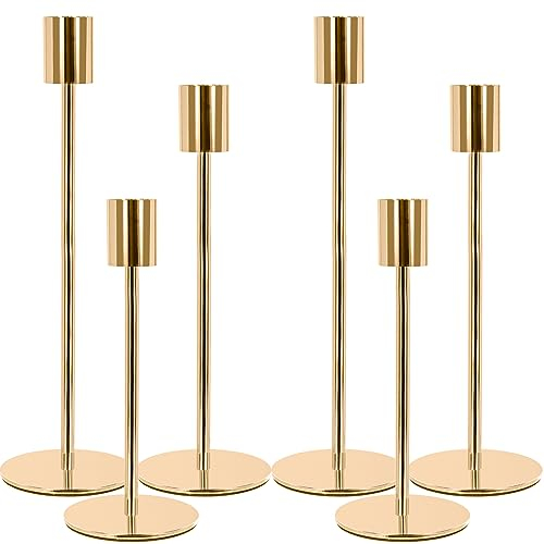 MOYKSRR Kerzenständer 6 Set, Gold Metall Kerzenhalter, Hoch Kerzenleuchter, Elegant Luxuriös Vintage Deko Kerzen Ständer eignen Sich für Party, Hochzeits, Tischdekorationen, Heimdekorationen Gold