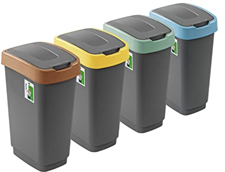 PAFEN 4x Mülleimer SET Mülltrennung 50L - 41 x 30 x 61,5cm - Abfallbehälter Mülltonne mit Spezialklappe Abfalleimer Abfalltonne Behälter für Recycling