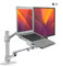 Alberenz® 2-in-1 Laptop and Monitor Holder, Adjustable Double Arm Stand for 12-17 Inch Laptops and 17-32 Inch Monitors, Ergonomic Design, Height Adjustable and Tilt, Silver