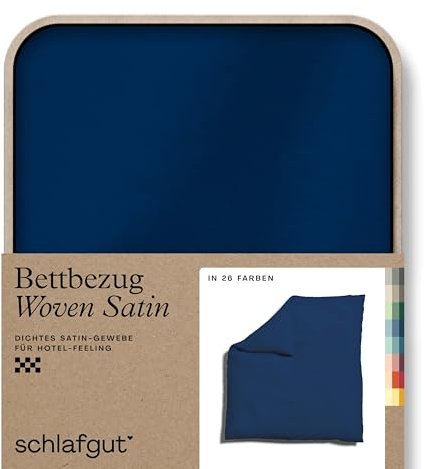 schlafgut Woven Satin Bettwäsche 200x200cm Bettdecke Bezug einzeln, Blue Deep Uni in Hotelqualität mit 100% Baumwolle