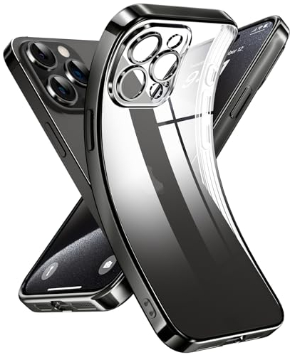Supdeal Crystal Clear Case for iPhone 15 Pro Max, [Not Yellowing] [Camera Protection] [Military Grade Drop Tested] Transparent Shockproof Protective Phone Soft Silicone Slim Cover, 6.7, Black