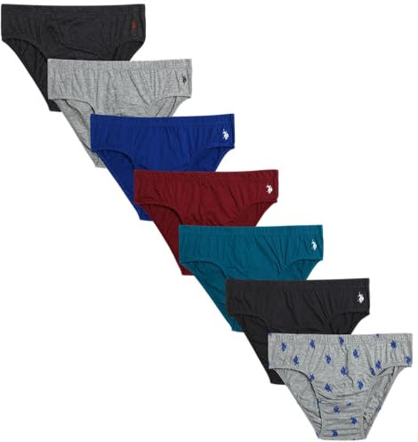 U.S. Polo Assn. Herren Unterwäsche - Low Rise Slip mit Konturbeutel (7er Pack), Anthrazit/Grau/Blau/Weinrot/Blaugrün/Grau, Medium