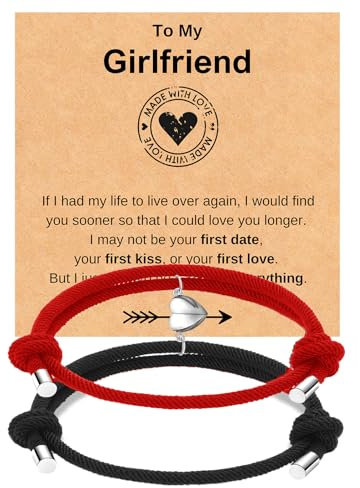 TERRISHE Bracelets de couple en Forme de Cœur Magnétique, Cadeaux de Couple pour Sa Petite Amie, Aimant d'Amour, Bracelets Assortis en Corde Tissée à La Main, Cadeau d'Anniversaire, de Saint-Valentin