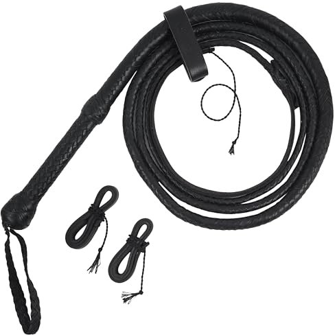 SHAMROCK Frustino da 04 a 3 m, 16 trecce, in vera pelle di mucca, frusta equestre e supporto interno in pelle (3 m, nero)