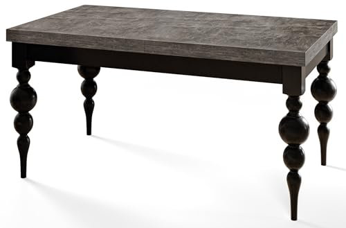 Rechteckiger Esszimmertisch Lena, ausziehbarer Tisch, Größe: 140-180X80X78,5 cm, Wohnzimmertisch Farbe: Dunkelgrau, mit Tischbeinen in Farbe Schwarz