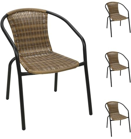 Mojawo Qualität 4 Stück Stahl/Polyrattan Bistrostuhl stapelbar Stapelstuhl Campingstuhl Gartenstuhl Küchenstuhl Balkonmöbel Gartensitzmöbel Cappuccino/Schwarz