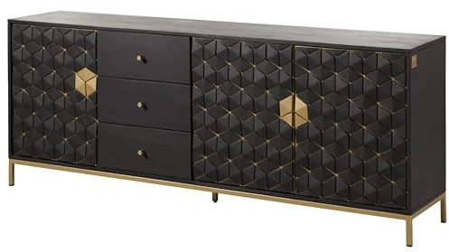 MASSIVMOEBEL24.DE Sideboard Mango grau geölt Diamond #121 | 194x40x77 cm 71 kg Art Déco montiert vollmassiv
