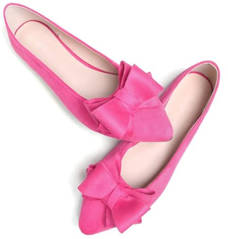 SAILING LU Bow-Knot Ballet Flats for Women Pointed Toe Crystals Wedding Shoes Comfort Light Weight Loafers, 241-rose Red, 6 UK
