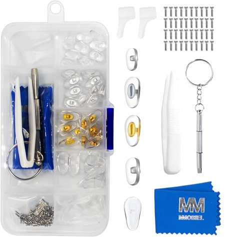 MMOBIEL Eyeglass Nose Pads [27 Pairs] – Soft Silicone Screw-in Nose Pads with Repair Tool Kit (Screws, Screwdriver, Tweezer, Cleaning Cloth) – Replacement for Eyeglasses & Sunglasses