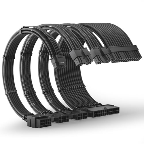 AsiaHorse Kit de cable de extensión de fuente de alimentación 12VHPWR para RTX serie 50/40, kit de extensión de cable Pcie 5.0 de 16 AWG Pcie 5.0, kit de cable trenzado suave de 16 pines a 16 pines