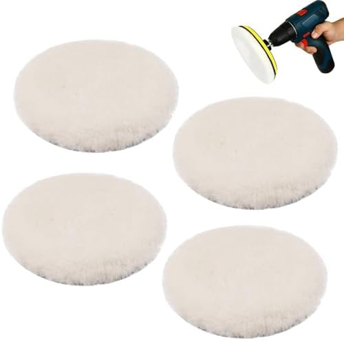 DAJASD Polierpads 125mm, 4PCS Polieraufsatz Kompatibel mit Bosch Exzenterschleifer, Wolle Auto Polierhaube, Polierscheibe Akkuschrauber 125mm für Auto, Korkböden